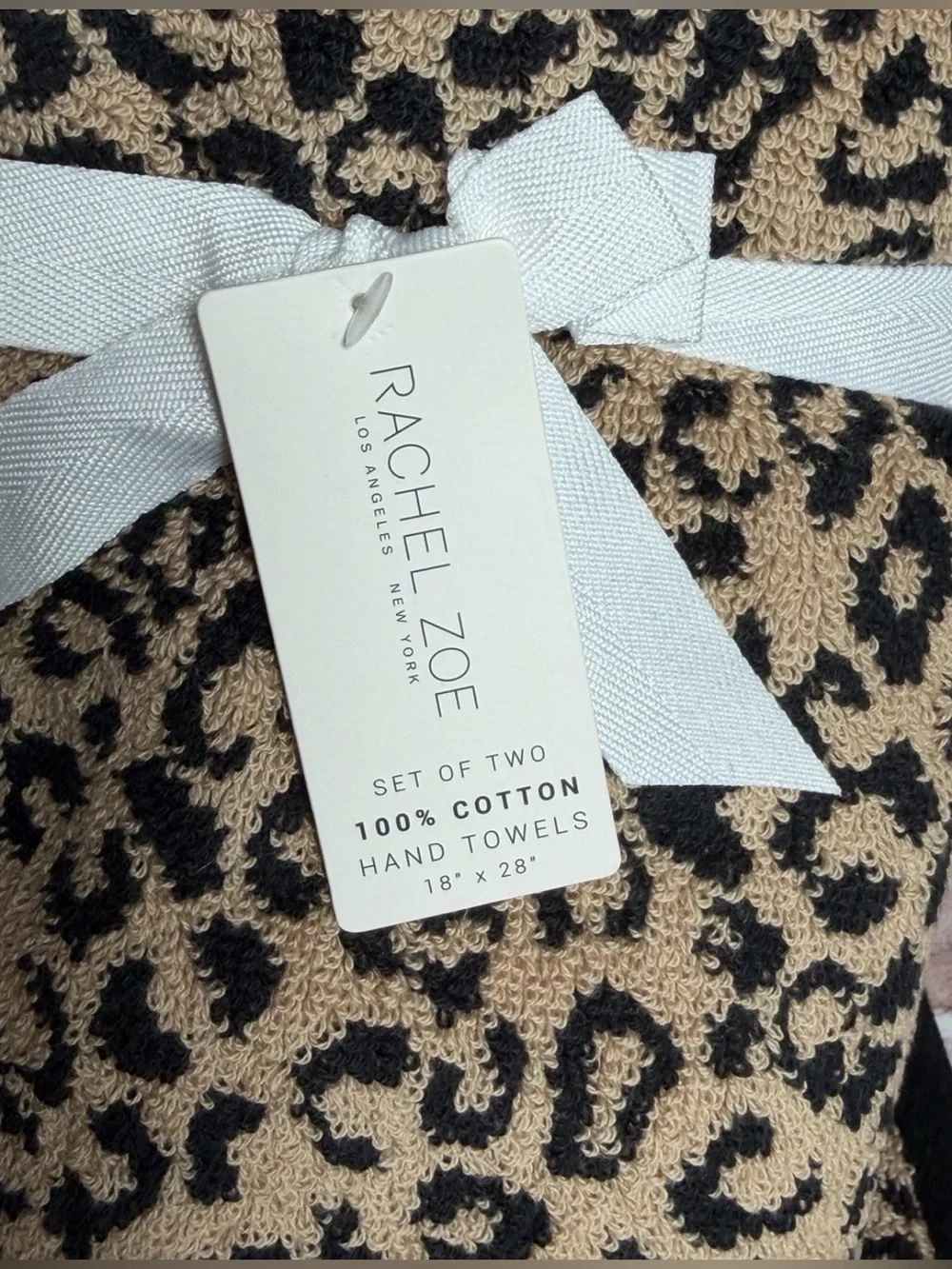 Rachel Zoe 100% Cotton cheetah print bath towel bundle bath, hand, washcloth NEW